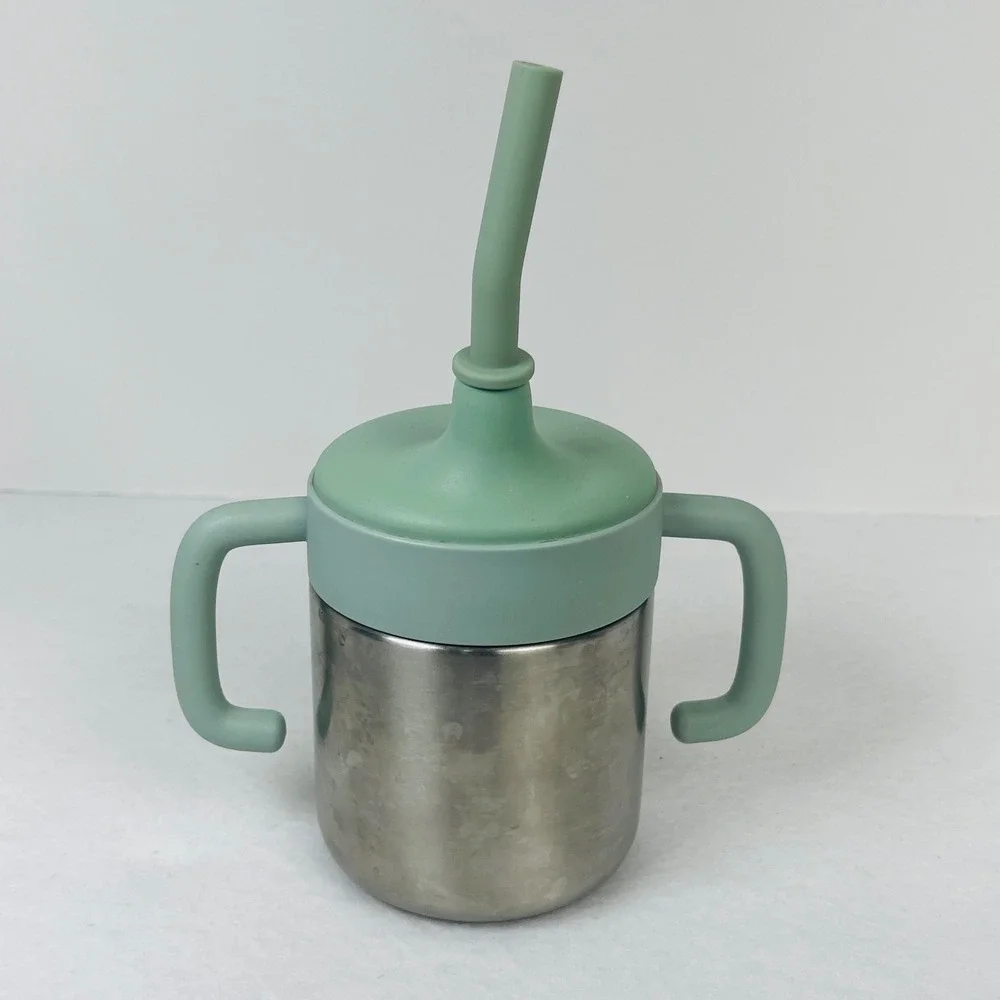 Cloud Island Stainless Steel Toddler Sippy Cup with Silicone Straw Sage Green